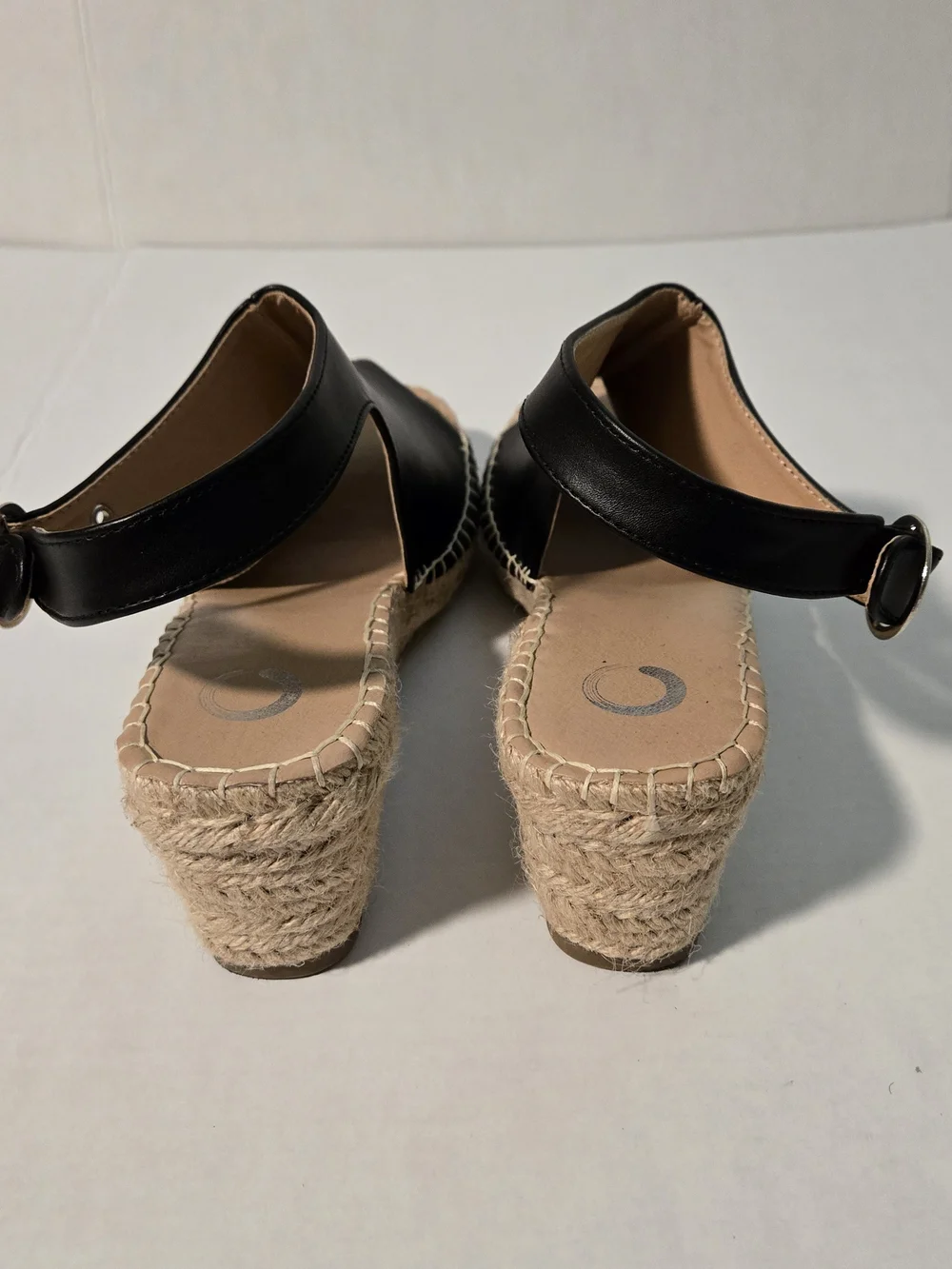 Journee Collection Black T-Strap Espadrille Wedge Sandals